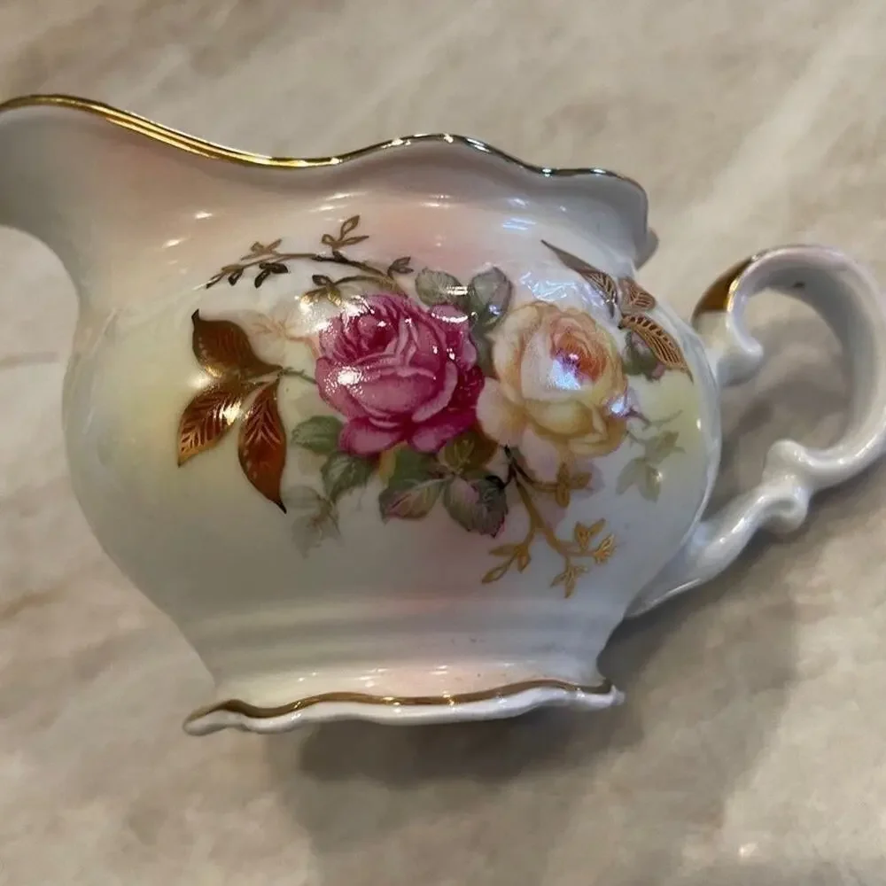 Schumann Arzberg Germany “Sunset Rose” golden crown Creamer vintage porcelain